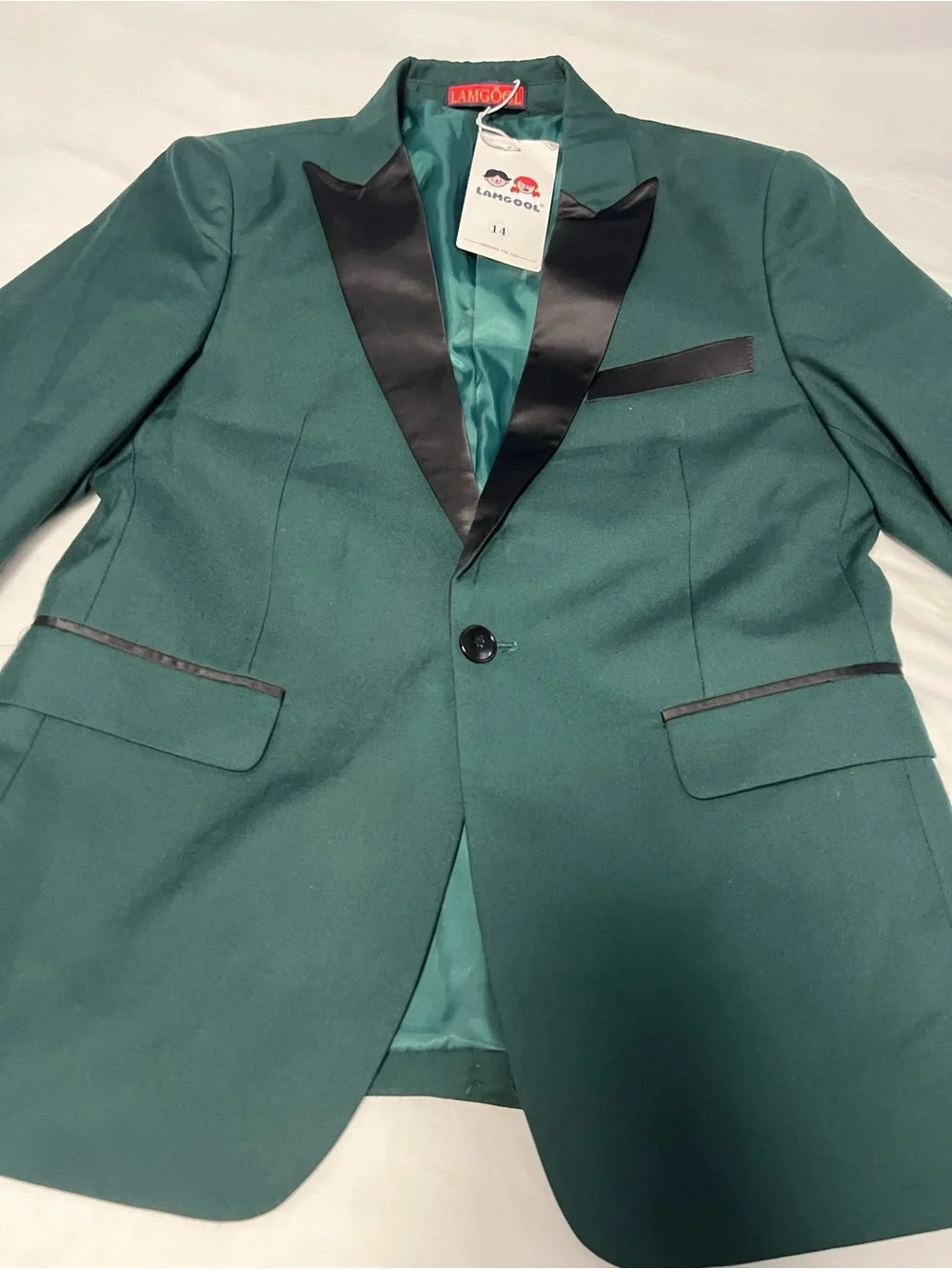 Langeoo boys Dark Green Satin Lapel Blazer